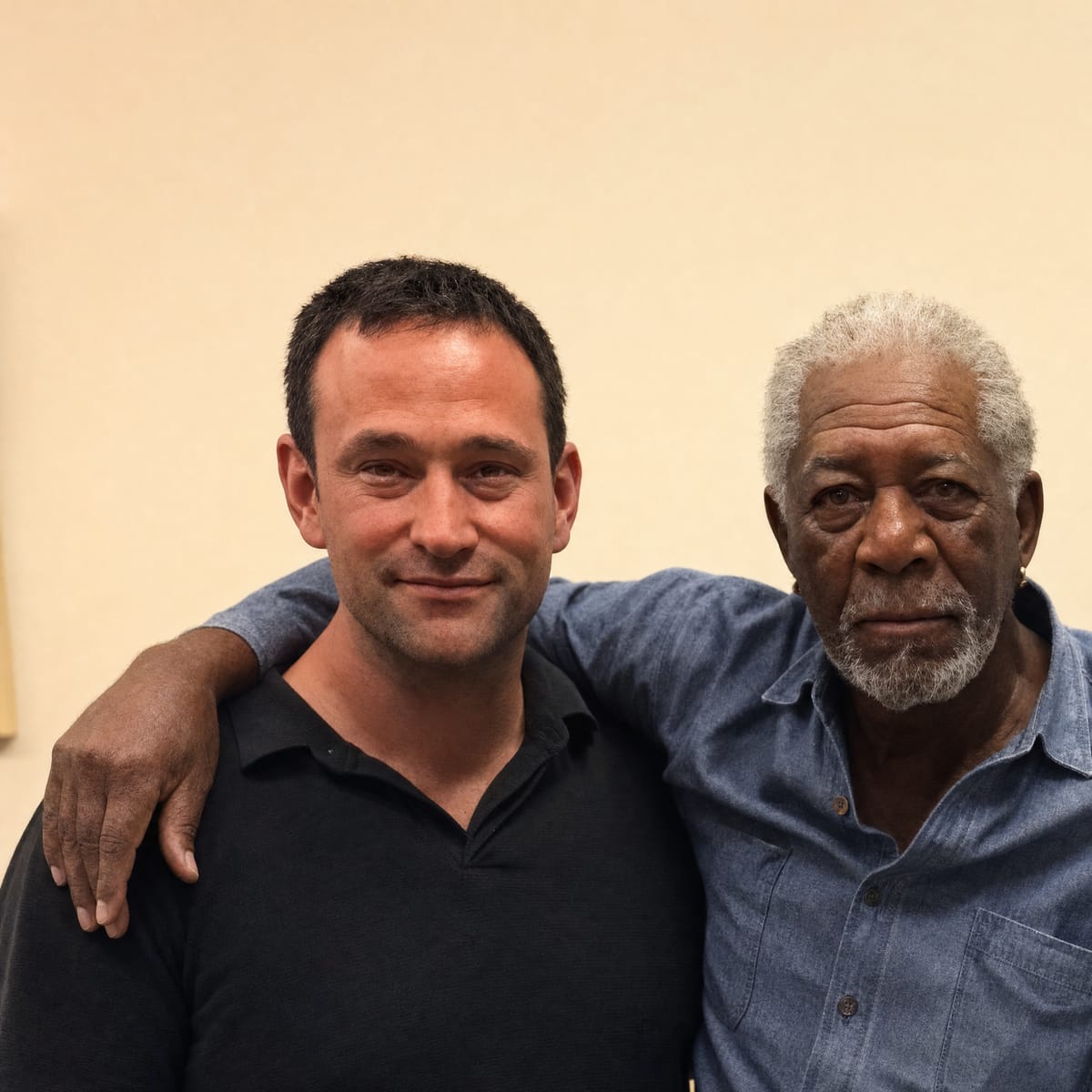 Morgan Freeman, Agun Security ile kol kola poz verirken